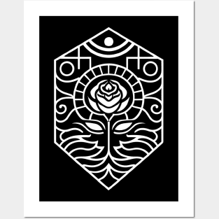 Line Art Rose (White) Posters and Art